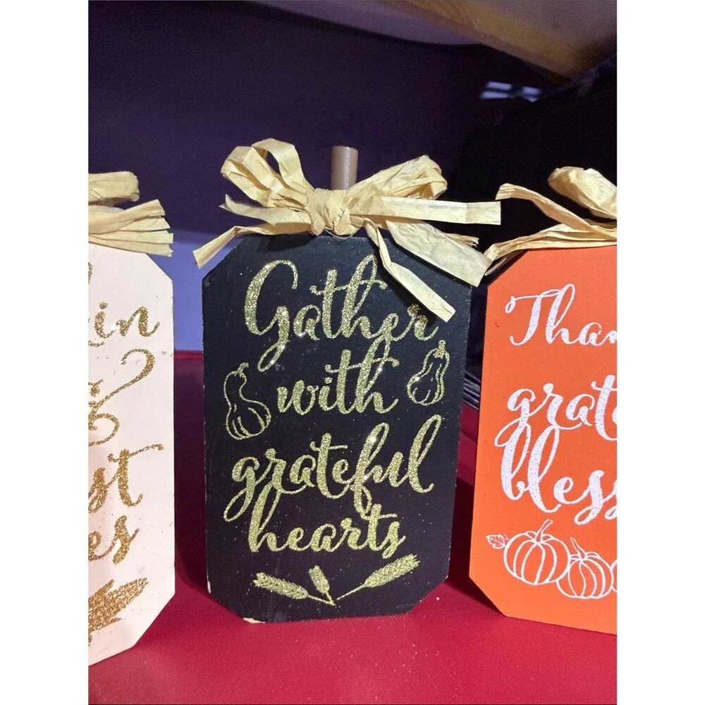 Fall Wooden Block Decor Set Thanksgiving Farmhouse Table Signs (Set of 3)